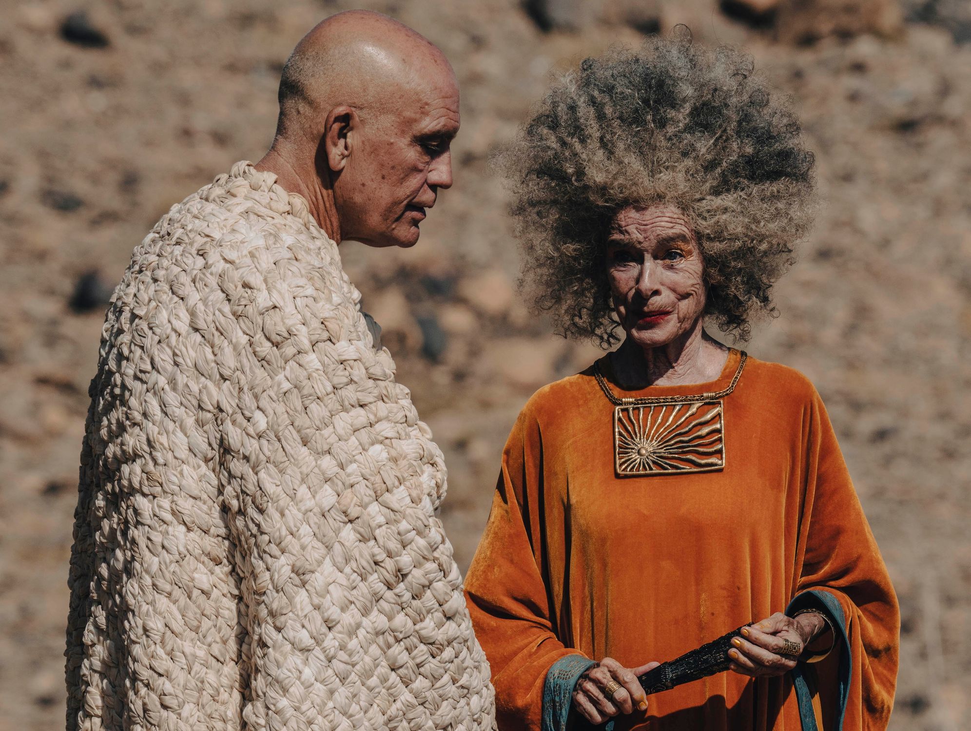 You Must Be Joking! John Malkovich and Geraldine Chaplin on set of Robert Schwentke\'s 